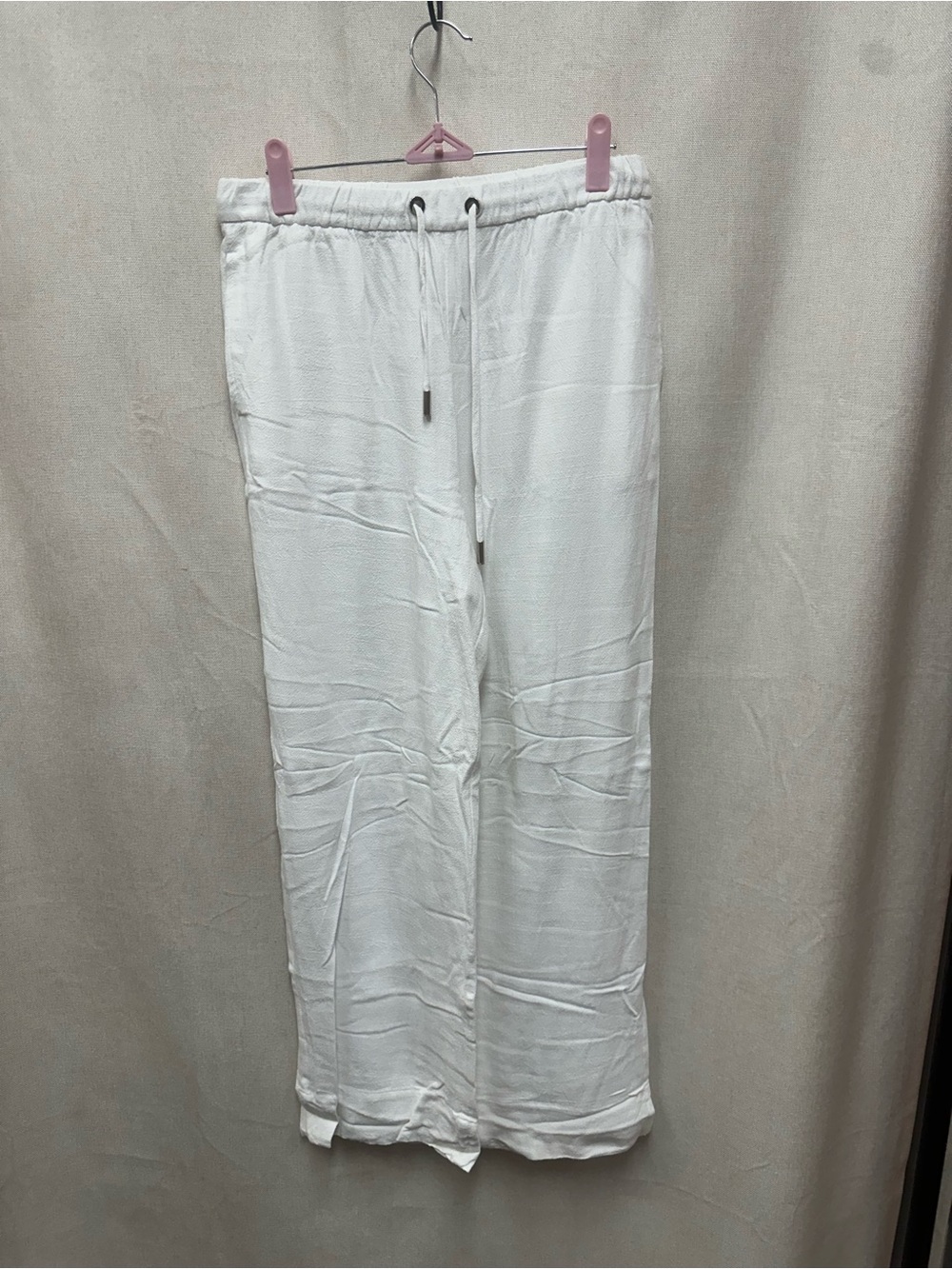 Thirty years White Drawstring Linen-Blend Womens Pants